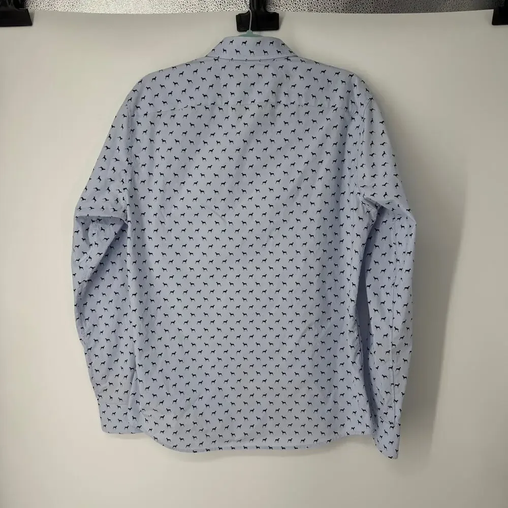 Banana Republic Tech Stretch Cotton Dog Print Button Down Long Sleeve Shirt SZ M